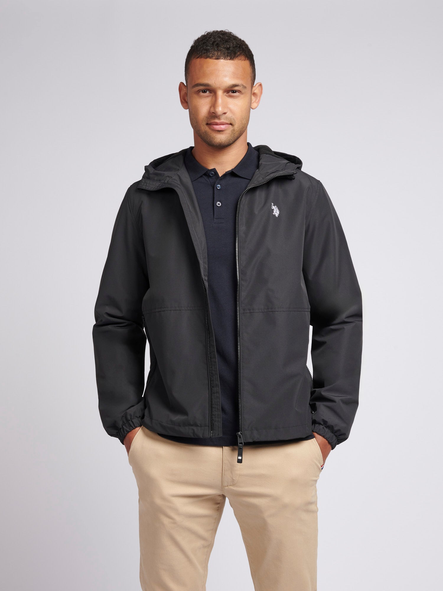 Mens Fleece Lined Windbreaker in Black