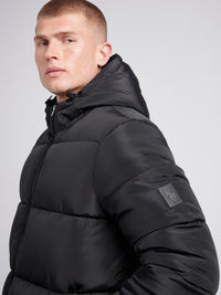 Mens Classic Longline Puffer Jacket in Black