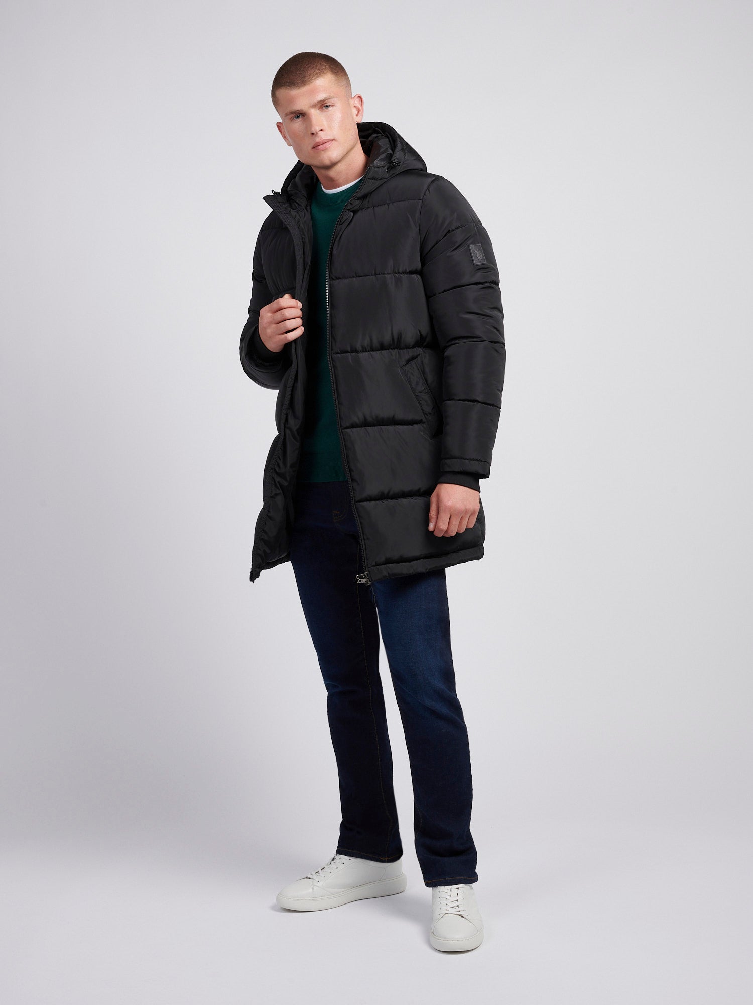 Black longline puffer jacket mens online