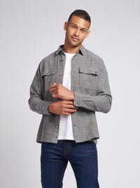 Mens Textured Herringbone Overshirt in Mid Grey Marl