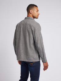 Mens Textured Herringbone Overshirt in Mid Grey Marl