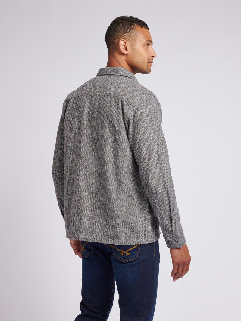 Mens Textured Herringbone Overshirt in Mid Grey Marl