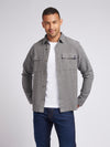 Mens Textured Herringbone Overshirt in Mid Grey Marl