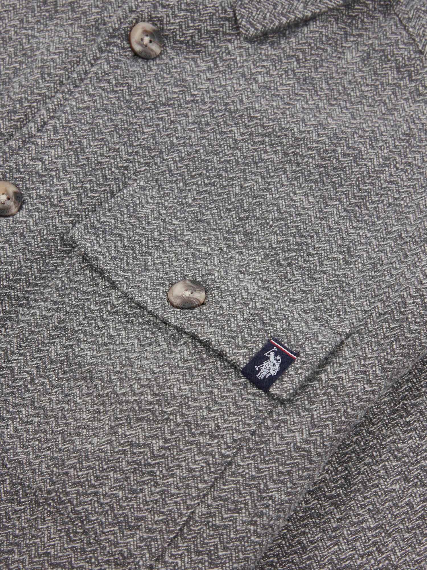 Mens Textured Herringbone Overshirt in Mid Grey Marl