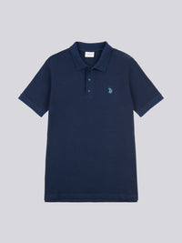 Mens Collar Interest Textured Polo Shirt in Dark Sapphire Navy / Moonlight Blue DHM