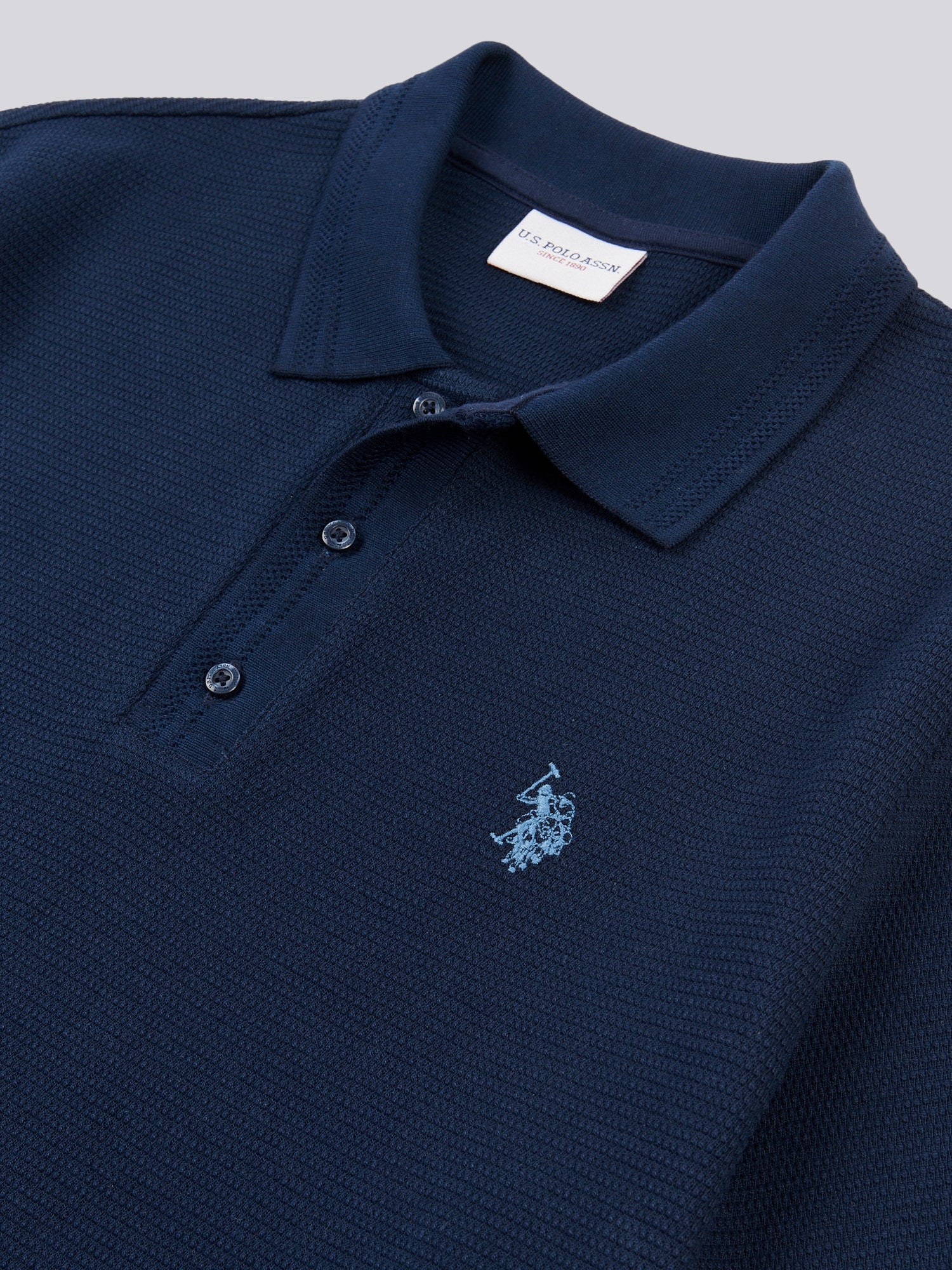 Mens Collar Interest Textured Polo Shirt in Dark Sapphire Navy / Moonlight Blue DHM