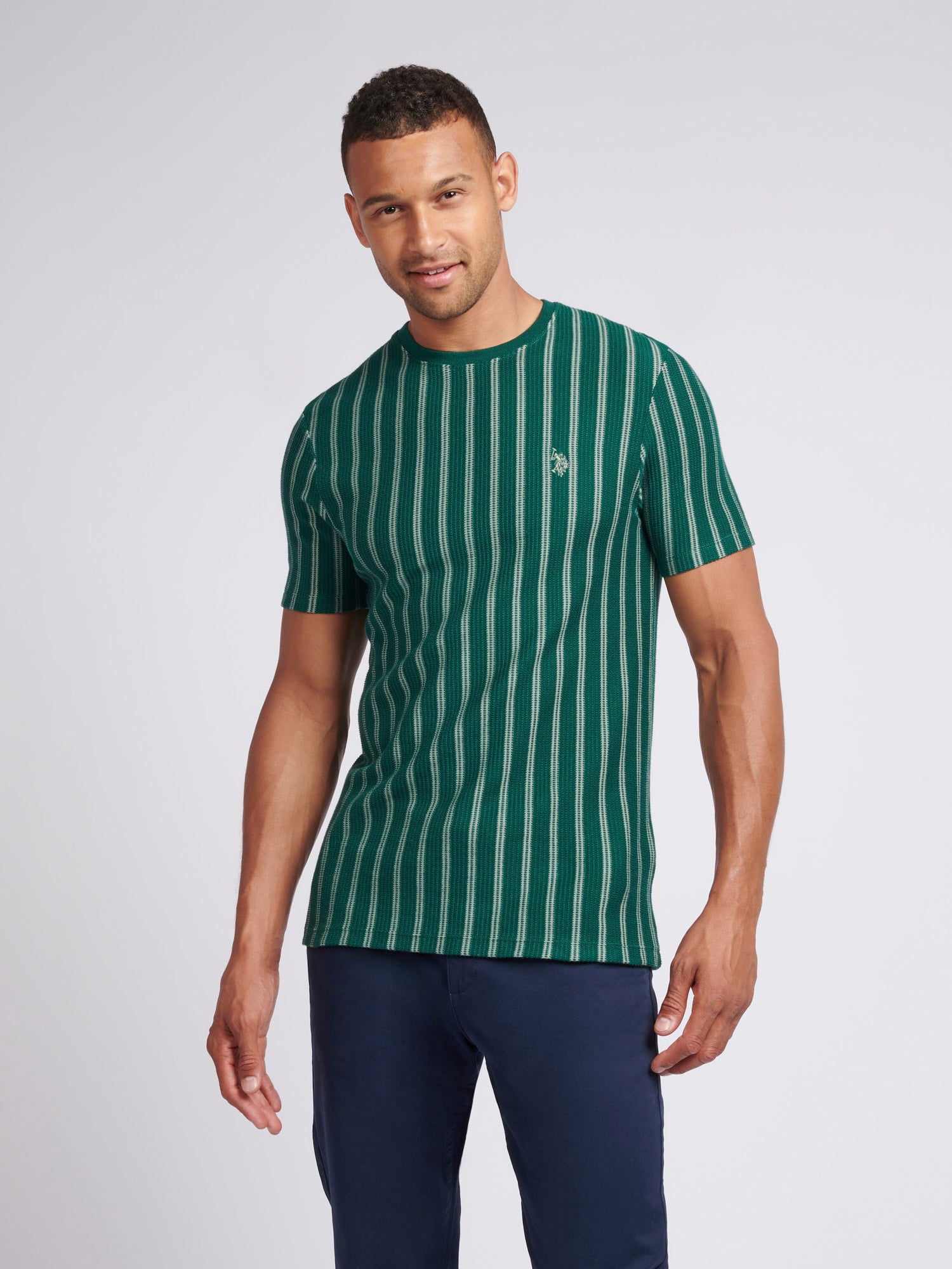 Mens Vertical Textured T-Shirt in Rain Forest