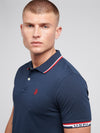 Mens Brand Stripe Pique Polo Shirt in Dark Sapphire Navy