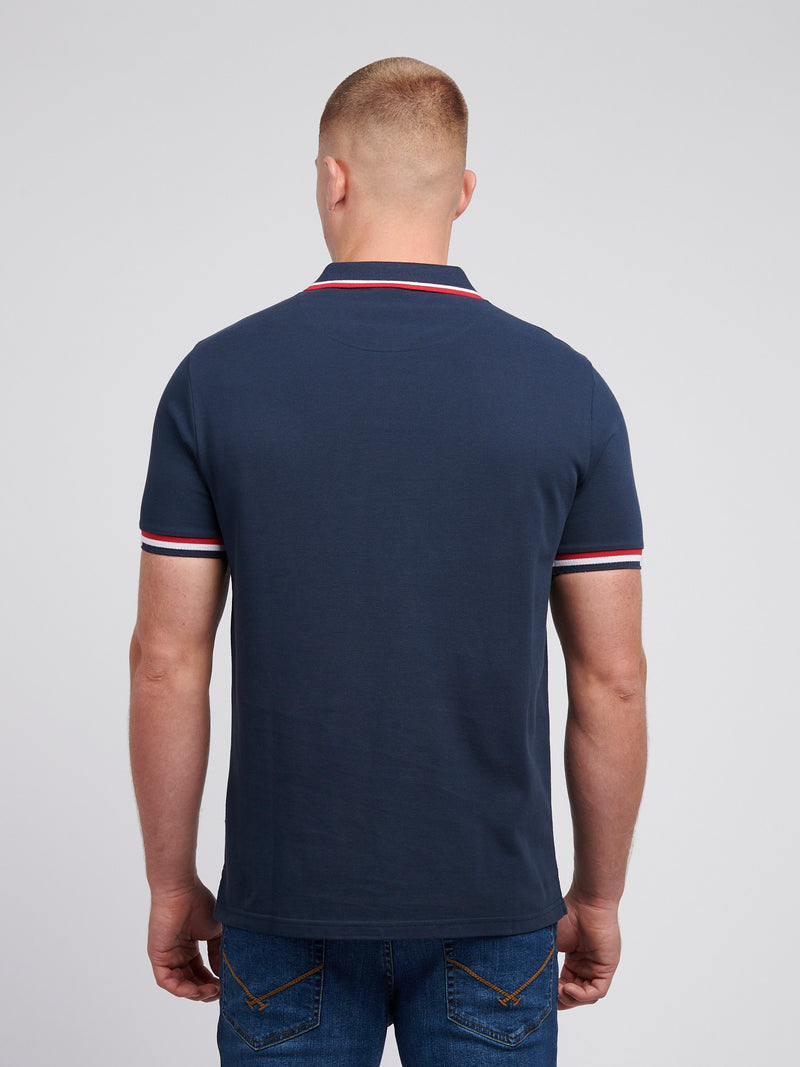 Mens Brand Stripe Pique Polo Shirt in Dark Sapphire Navy