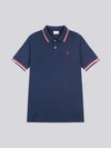 Mens Brand Stripe Pique Polo Shirt in Dark Sapphire Navy