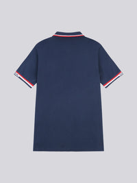 Mens Brand Stripe Pique Polo Shirt in Dark Sapphire Navy