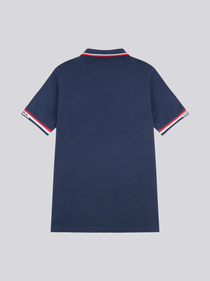 Mens Brand Stripe Pique Polo Shirt in Dark Sapphire Navy