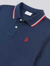 Mens Brand Stripe Pique Polo Shirt in Dark Sapphire Navy