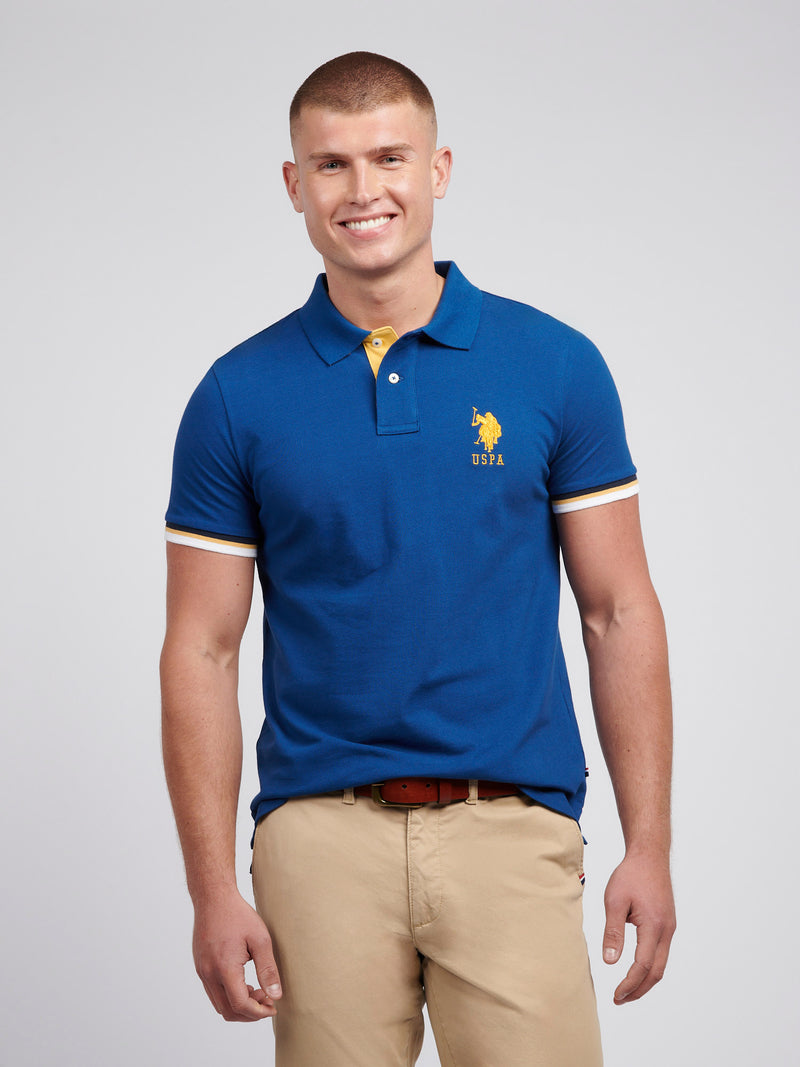 Mens Pop Colour Pique Polo Shirt in Navy Peony