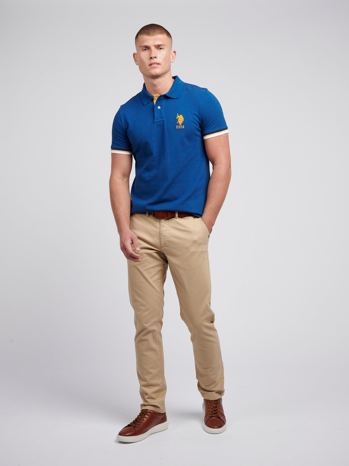 Mens Pop Colour Pique Polo Shirt in Navy Peony