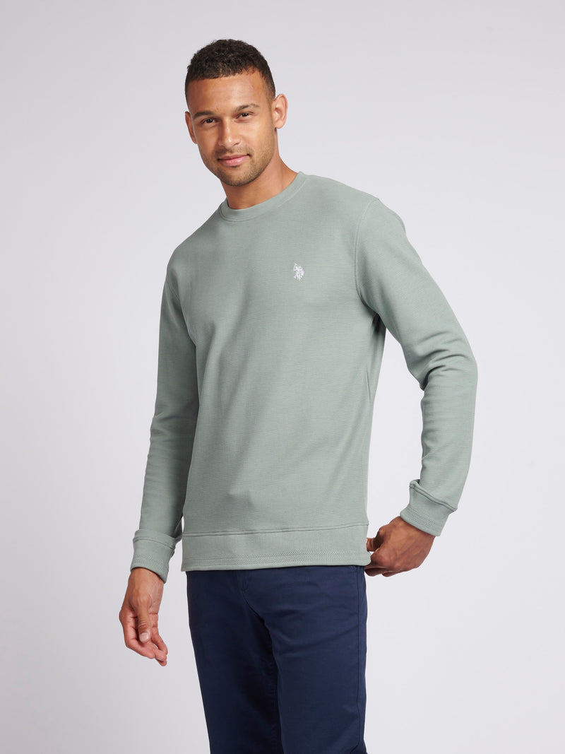 Mens Texture Crew Neck Sweatshirt in Chinois Green