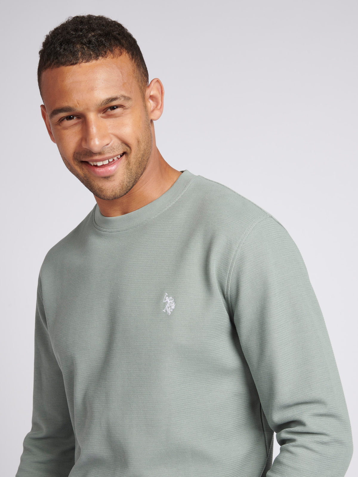 Mens Texture Crew Neck Sweatshirt in Chinois Green