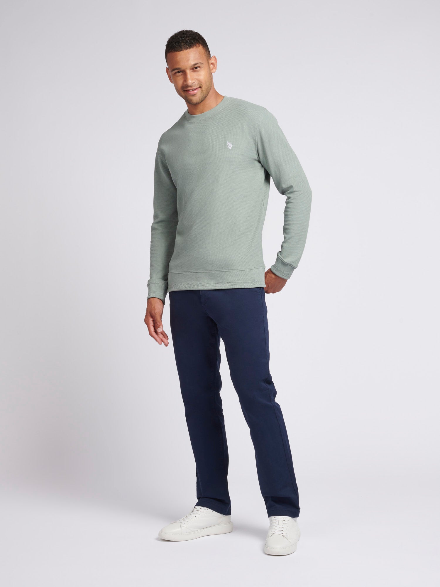 Mens Texture Crew Neck Sweatshirt in Chinois Green