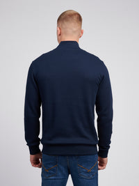 Mens Textured Rib ¼ Zip Sweatshirt in Dark Sapphire Navy / Moonlight Blue DHM