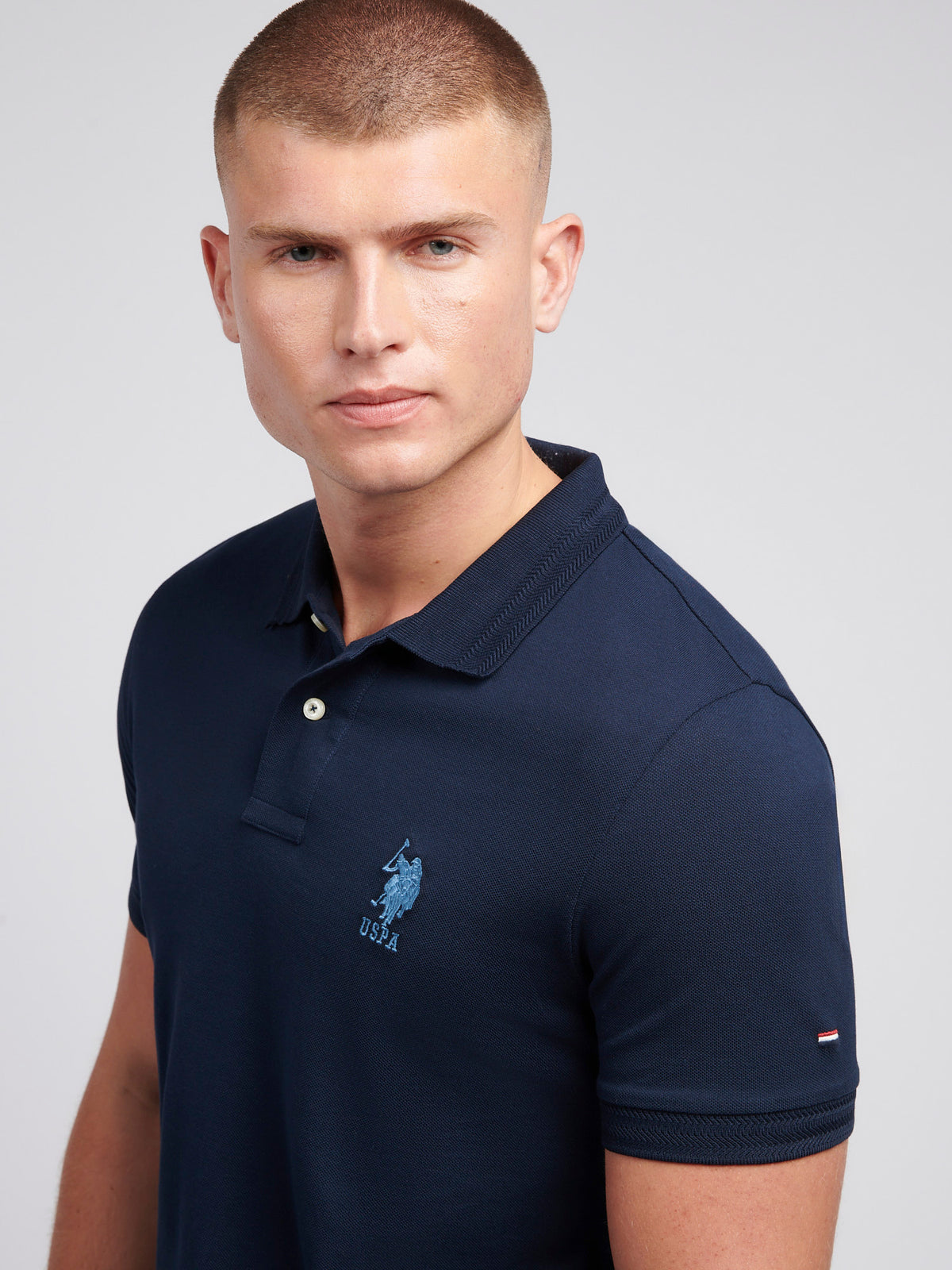 Mens Brand Pique Polo Shirt in Dark Sapphire Navy / Moonlight Blue DHM