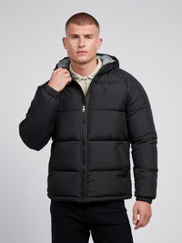 Mens Ripstop Hooded Puffer Jacket in Black