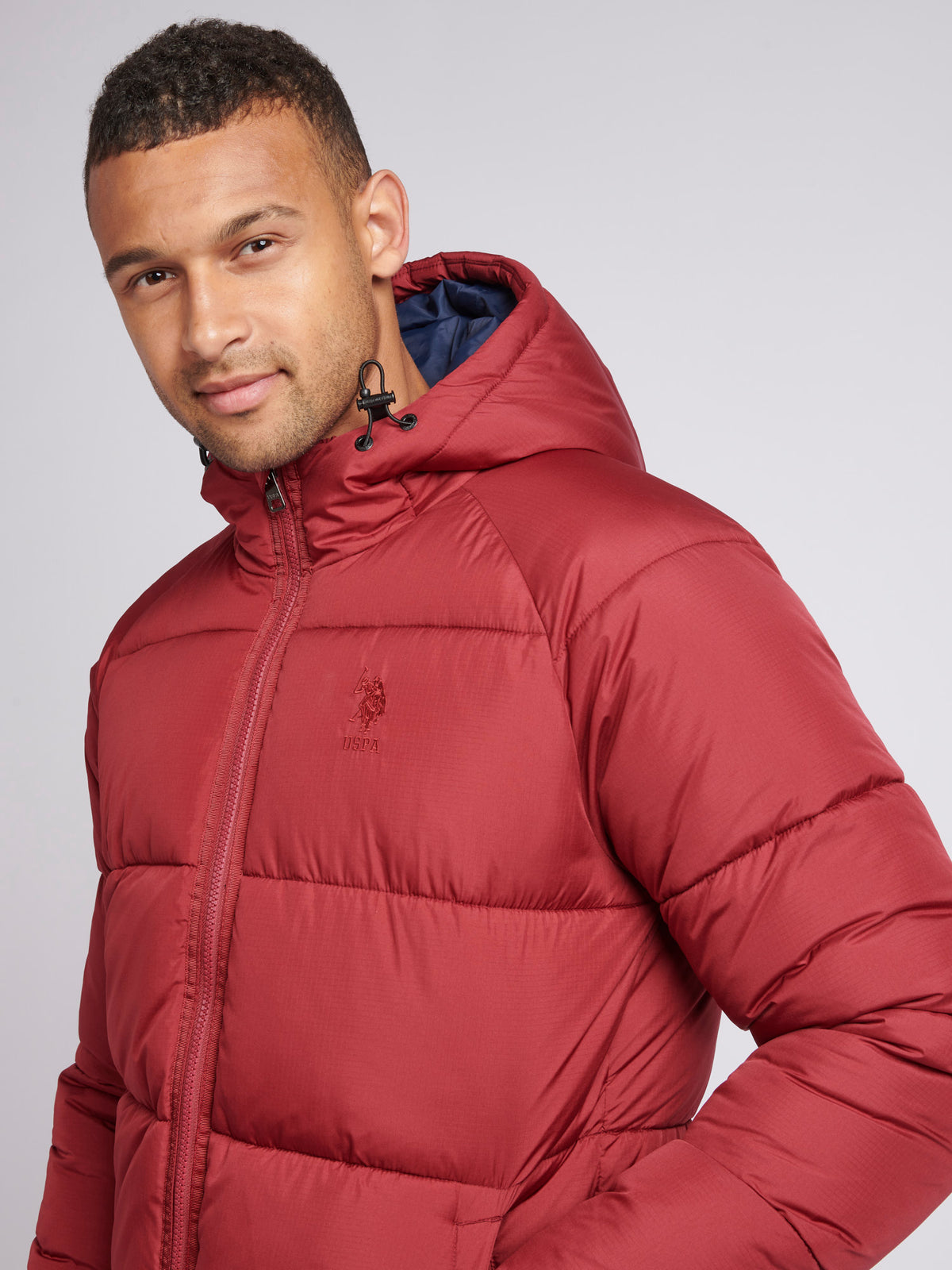 Mens Ripstop Hooded Puffer Jacket in Tibetan Red