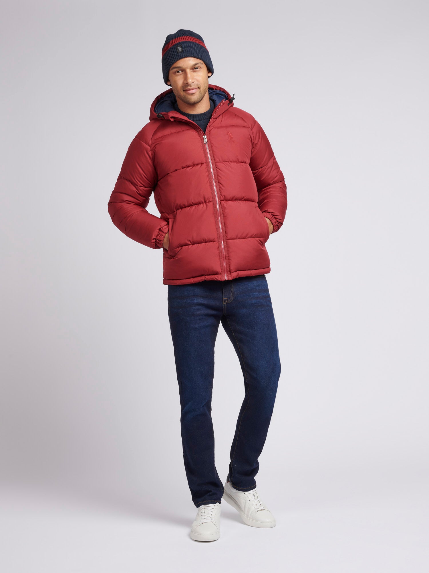 Mens Ripstop Hooded Puffer Jacket in Tibetan Red