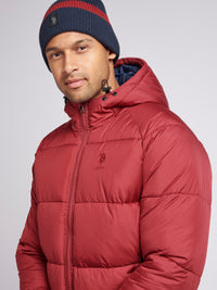 Mens Ripstop Hooded Puffer Jacket in Tibetan Red