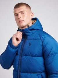 Mens Ripstop Hooded Puffer Jacket in Navy Peony