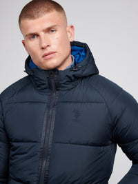 Mens Ripstop Hooded Puffer Jacket in Dark Sapphire Navy