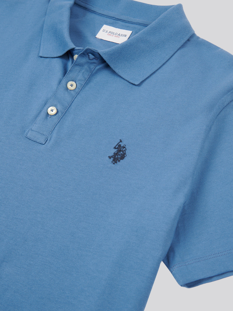 Mens Double Horsemen Jersey Polo Shirt in Blue Horizon