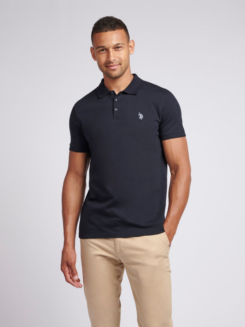 Mens Double Horsemen Jersey Polo Shirt in Dark Sapphire Navy