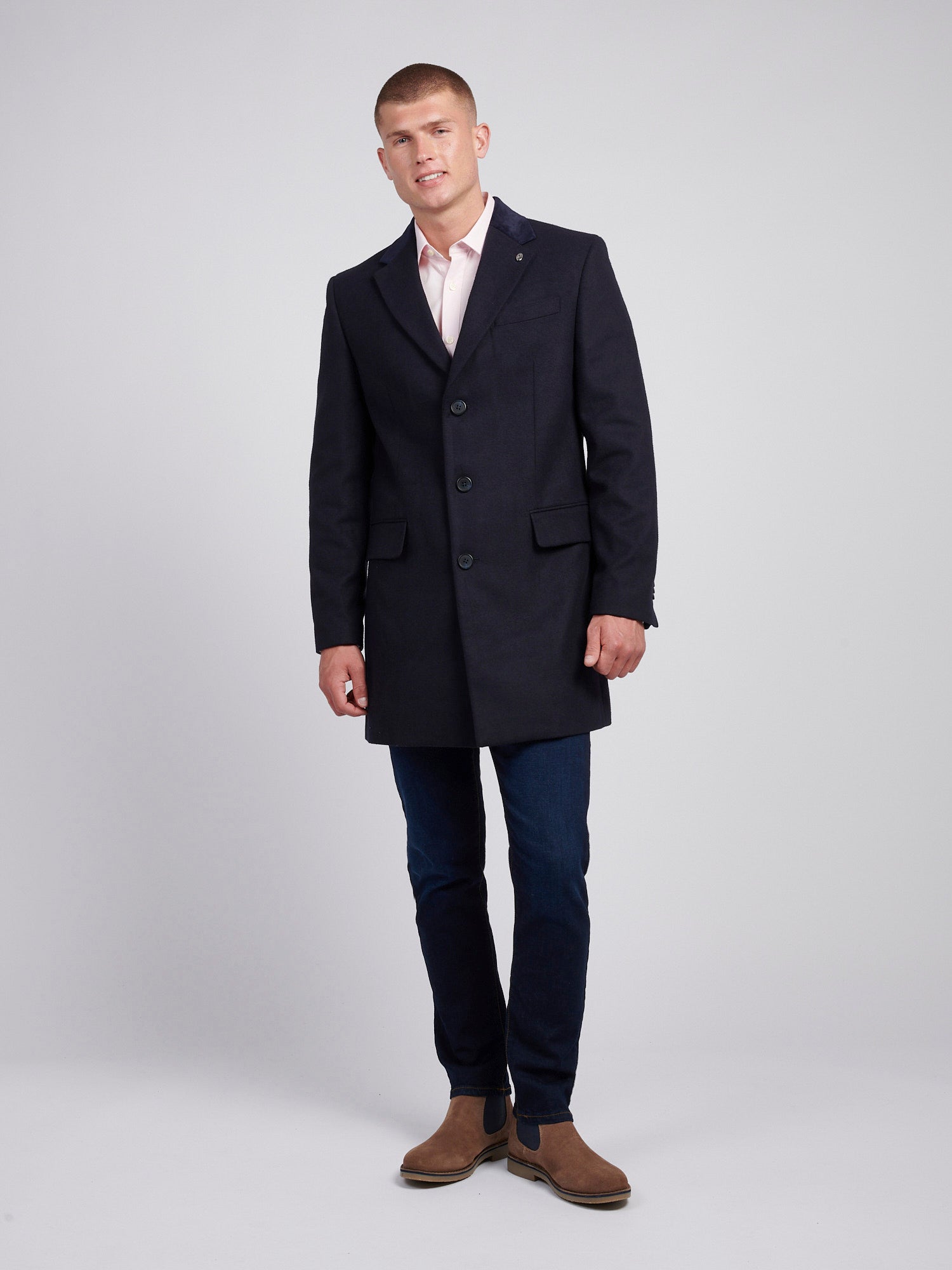 Mens Notch Overcoat in Dark Sapphire Navy