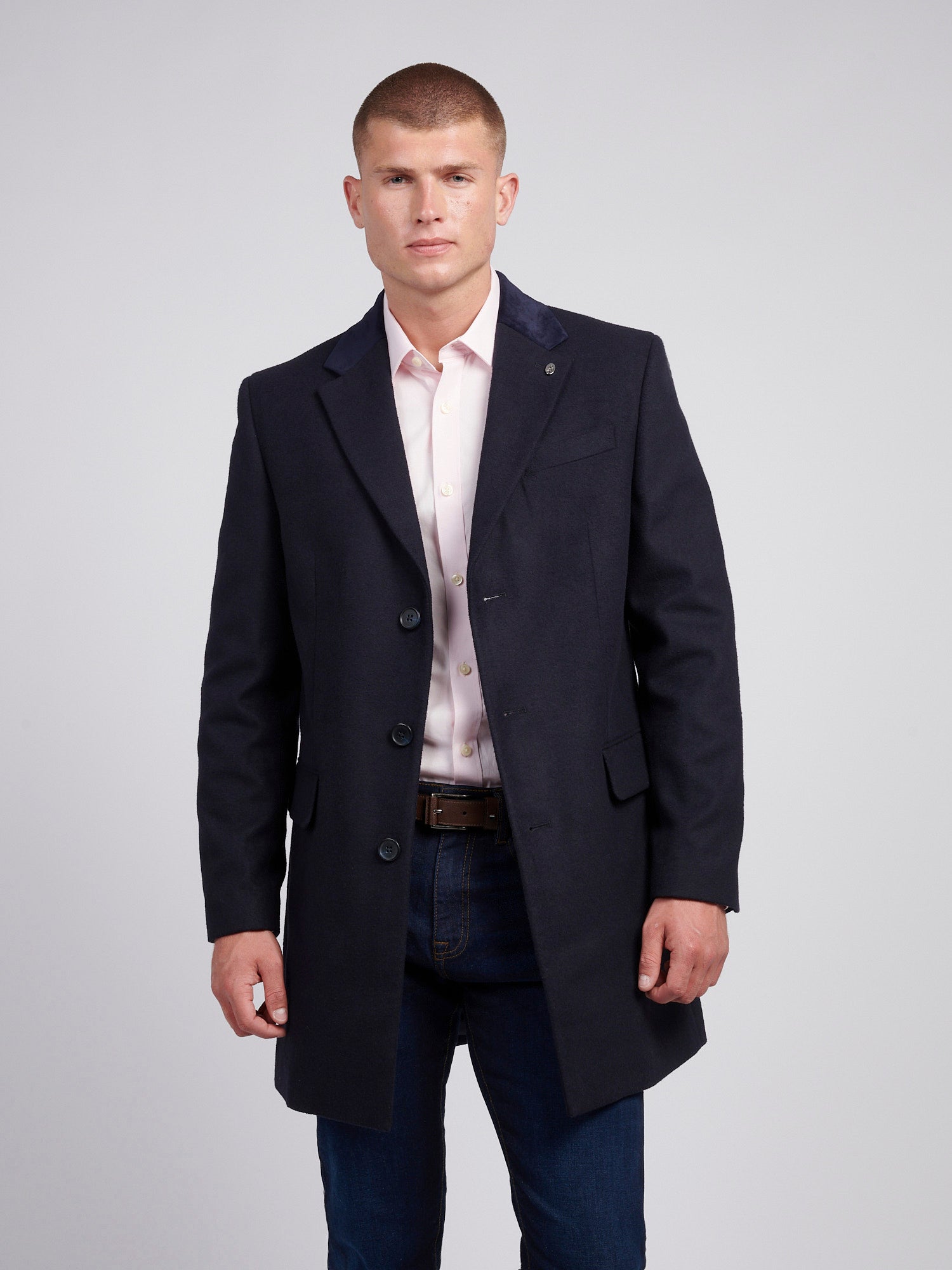 Mens Notch Overcoat in Dark Sapphire Navy