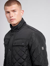 Mens Diamond Quilted Funnel Jacket in Black