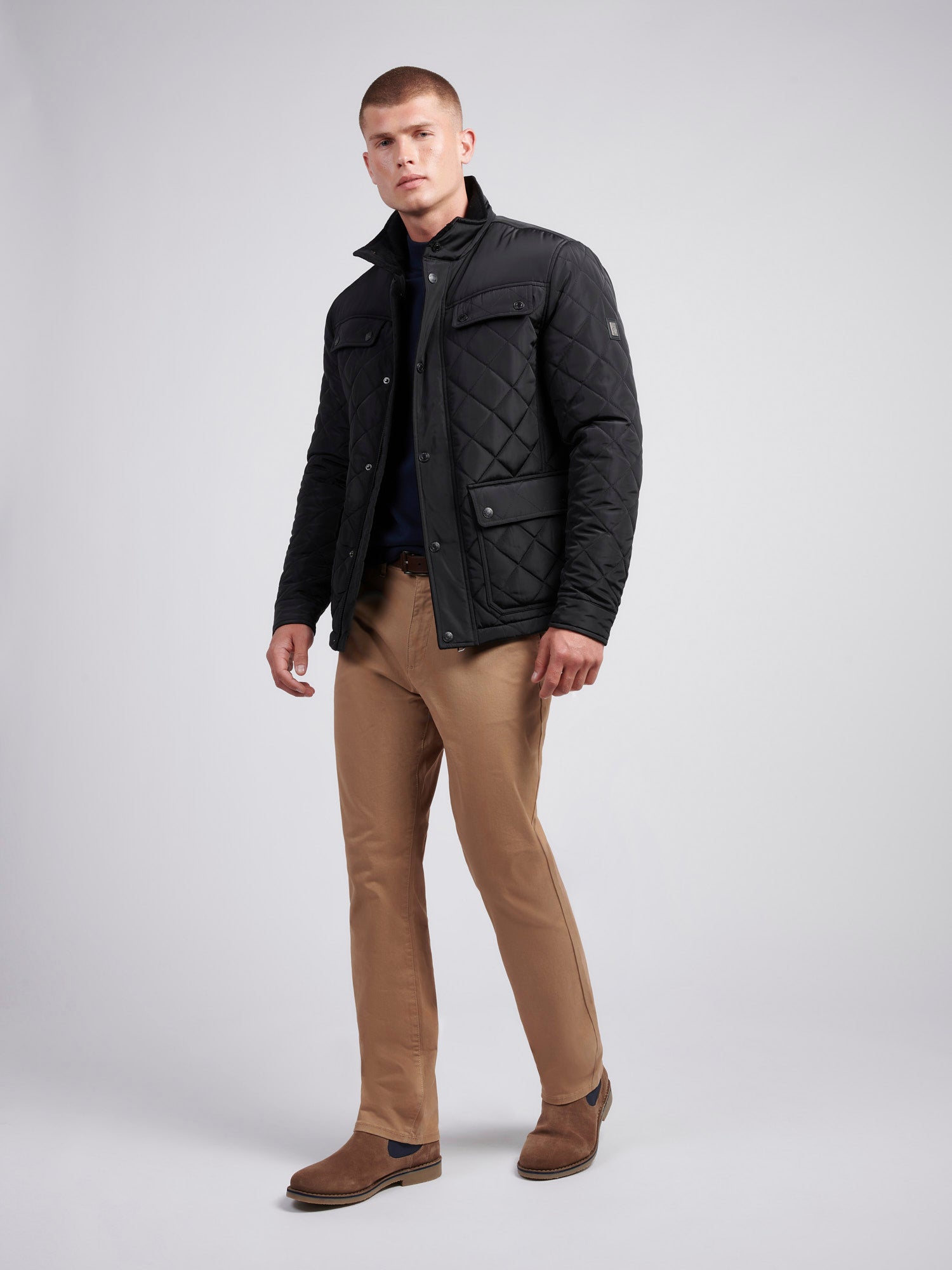 Mens Diamond Quilted Funnel Jacket in Black