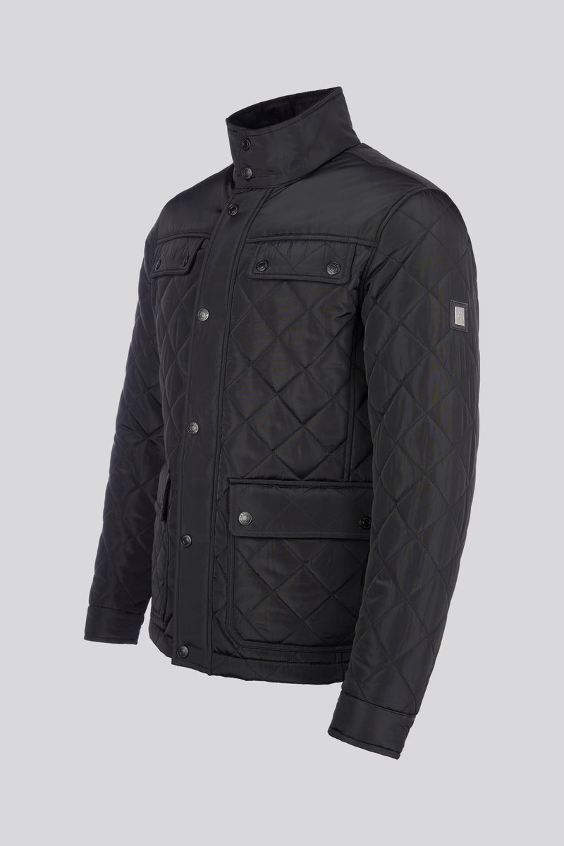 Mens Diamond Quilted Funnel Jacket in Black