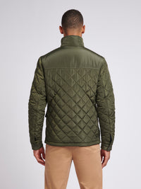 Mens Diamond Quilted Funnel Jacket in Forest Night