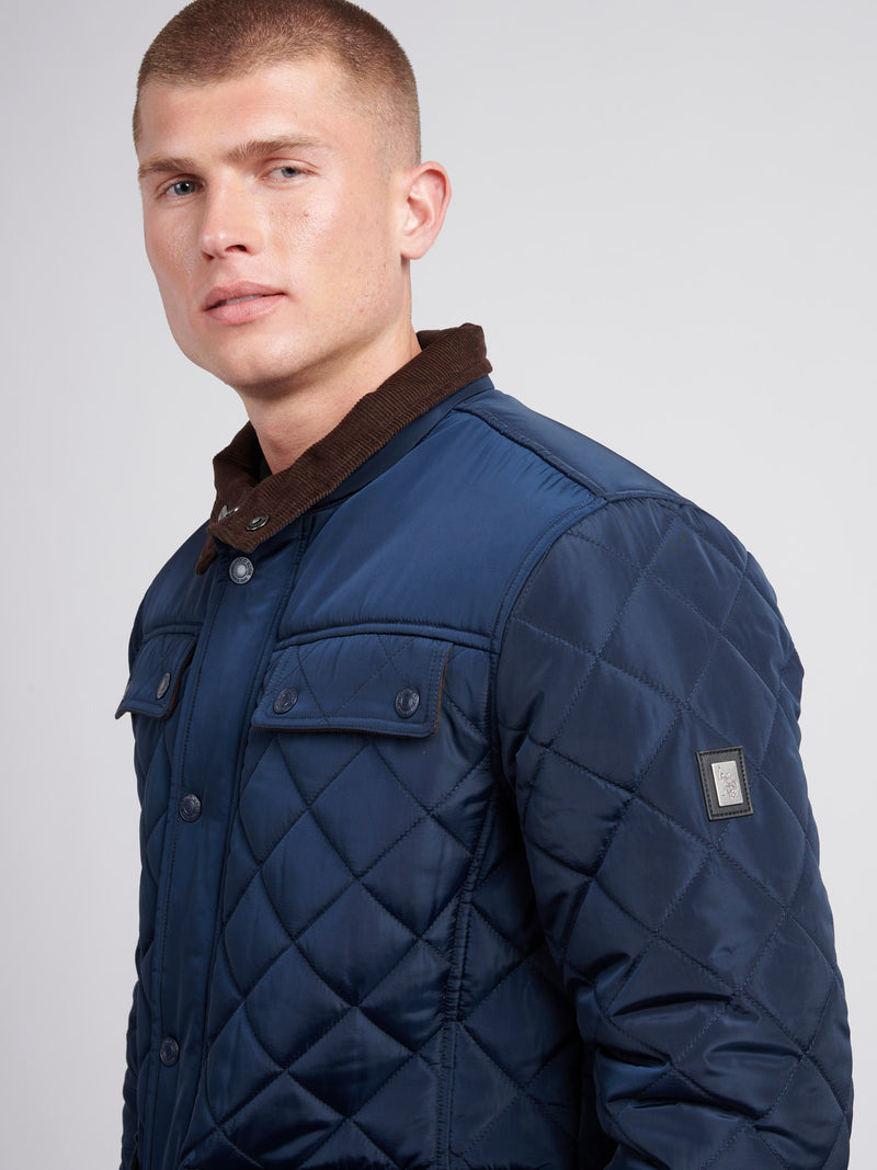 Mens Diamond Quilted Funnel Jacket in Dark Sapphire Navy