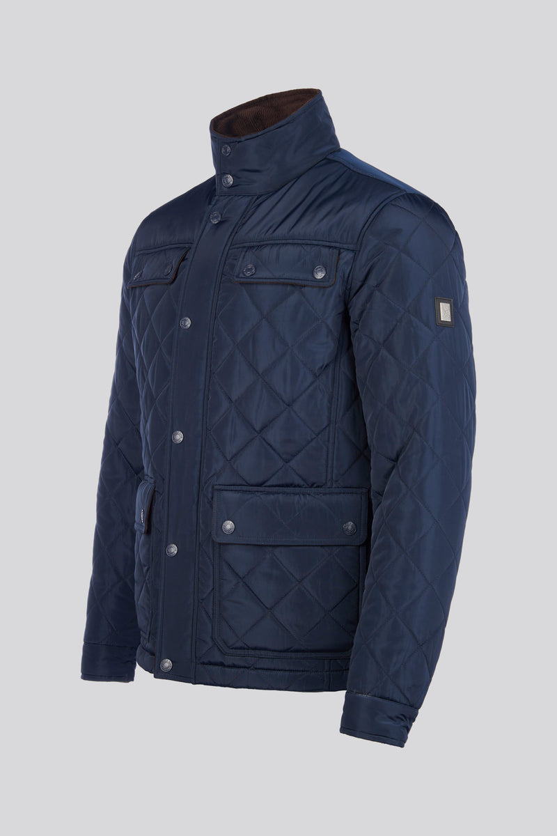 Mens Diamond Quilted Funnel Jacket in Dark Sapphire Navy