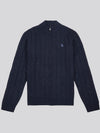 Mens Cable Knit Zip Funnel Neck in Dark Sapphire Navy / Moonlight Blue DHM