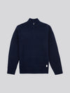 Mens Boucle Knit Funnel Neck in Dark Sapphire Navy