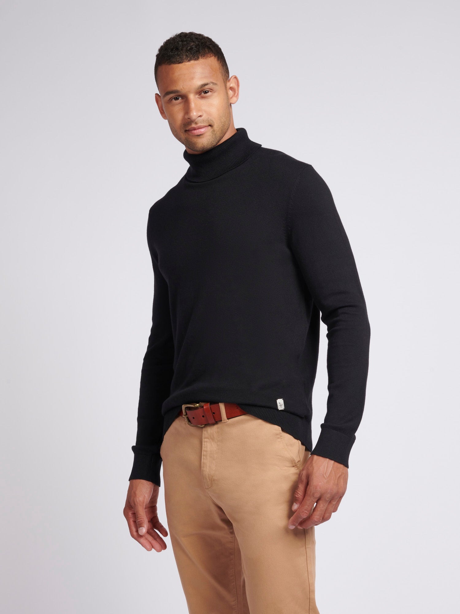 Mens Cotton Knit Roll Neck in Black