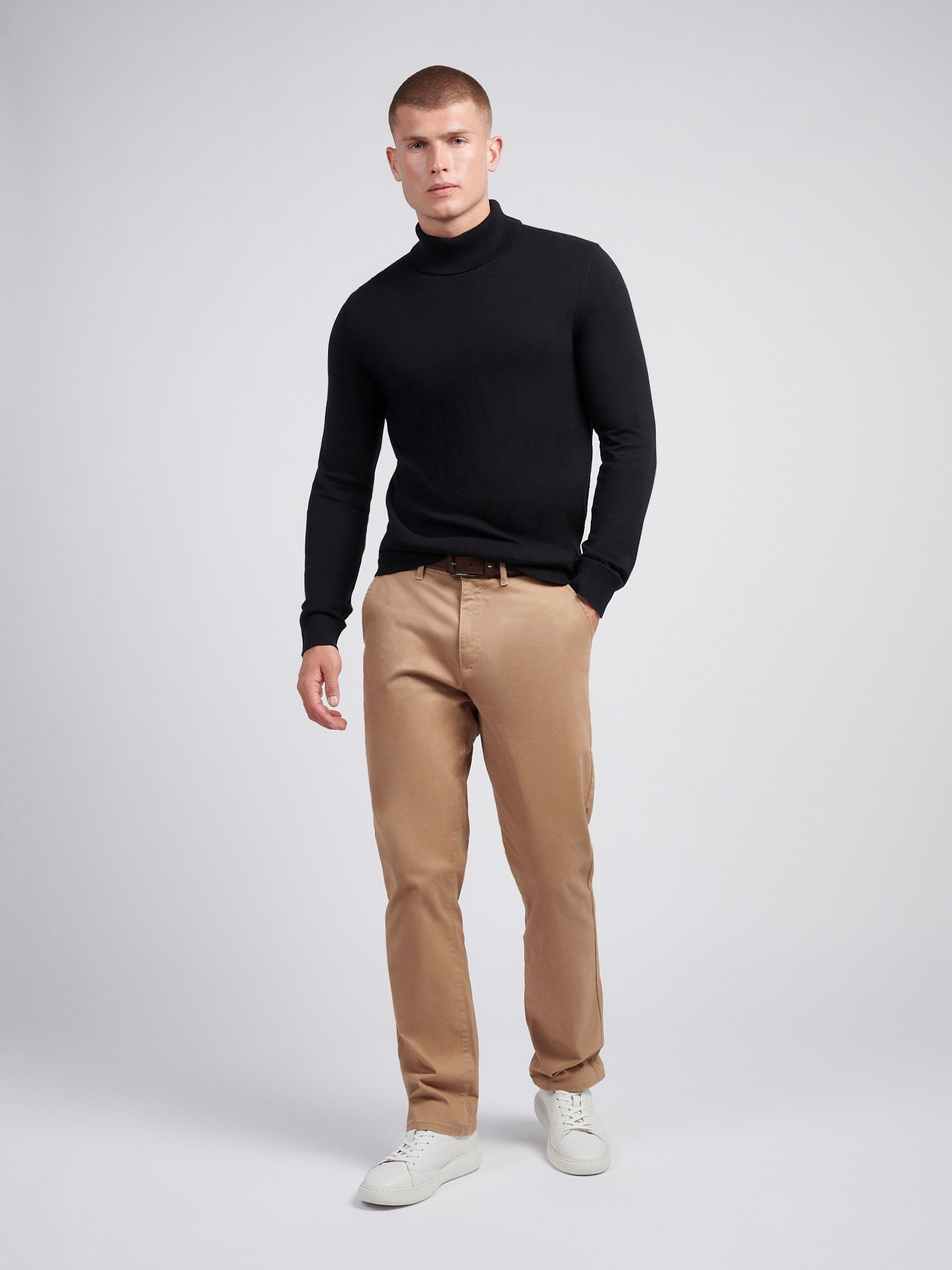 Mens Cotton Knit Roll Neck in Black