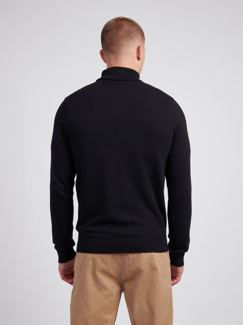 Mens Cotton Knit Roll Neck in Black