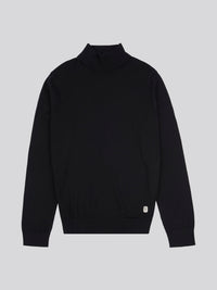 Mens Cotton Knit Roll Neck in Black