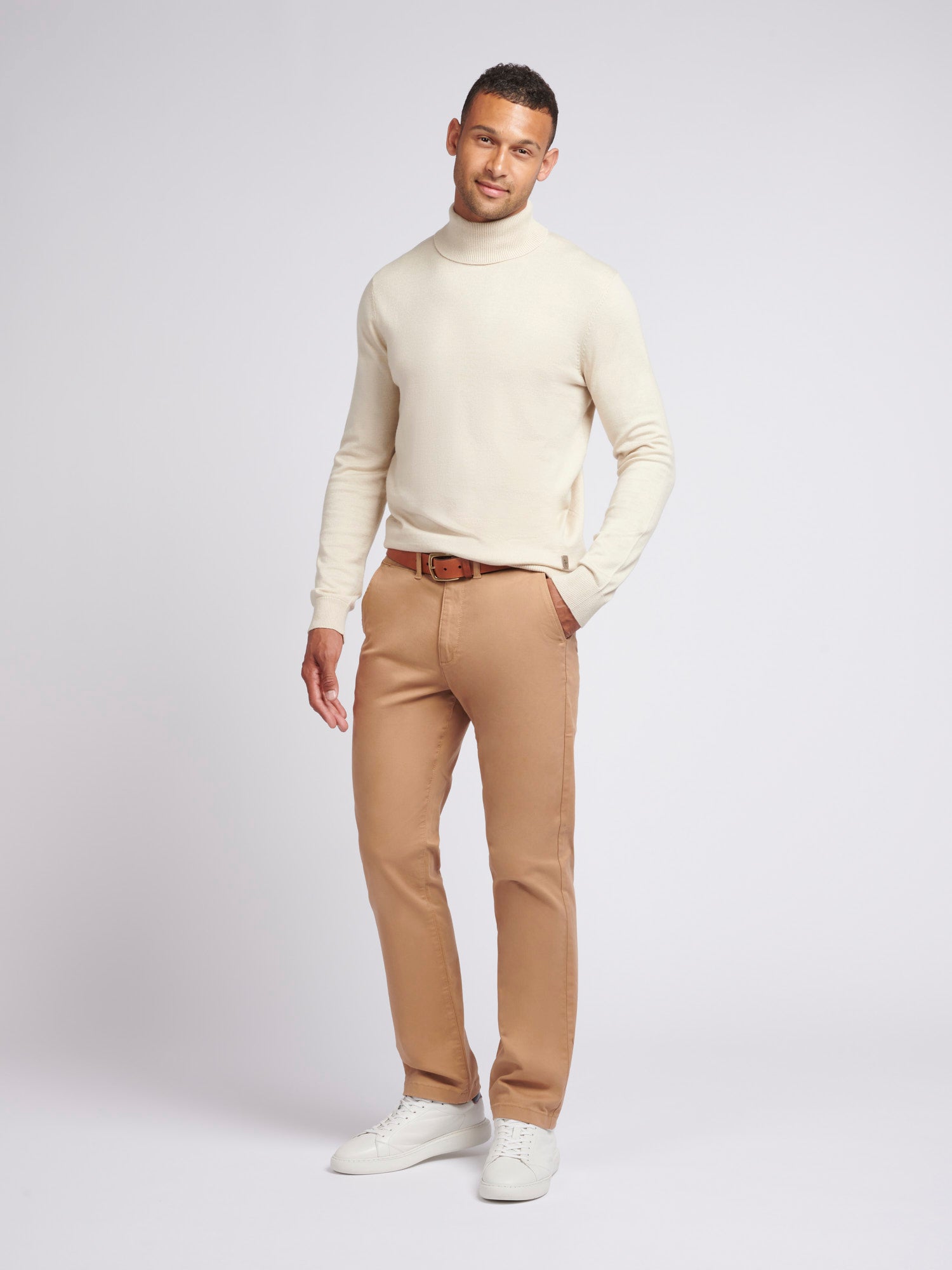 Mens Cotton Knit Roll Neck in Moonstruck