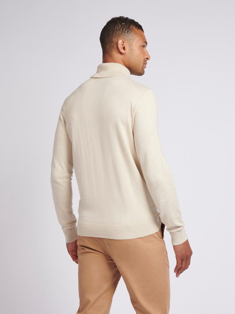 Mens Cotton Knit Roll Neck in Moonstruck