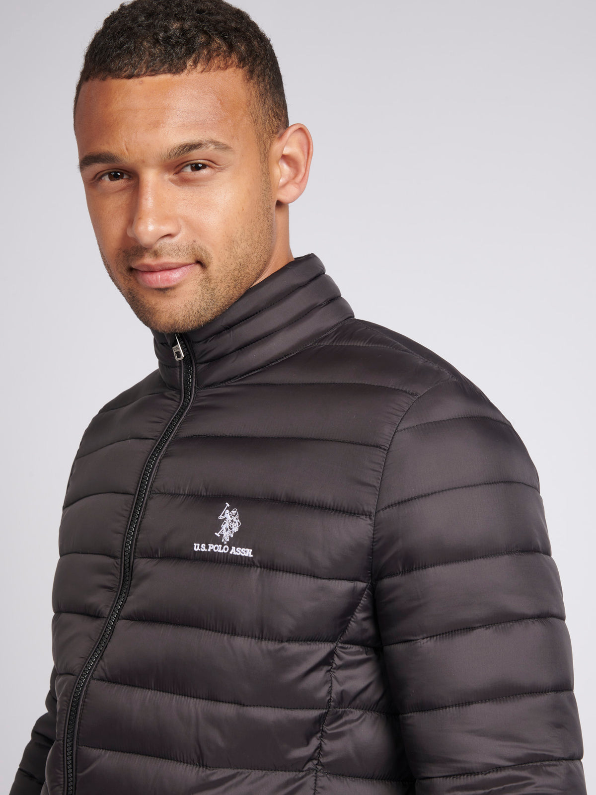 Mens Lightweight Bound Quilted Jacket in Black Bright White DHM