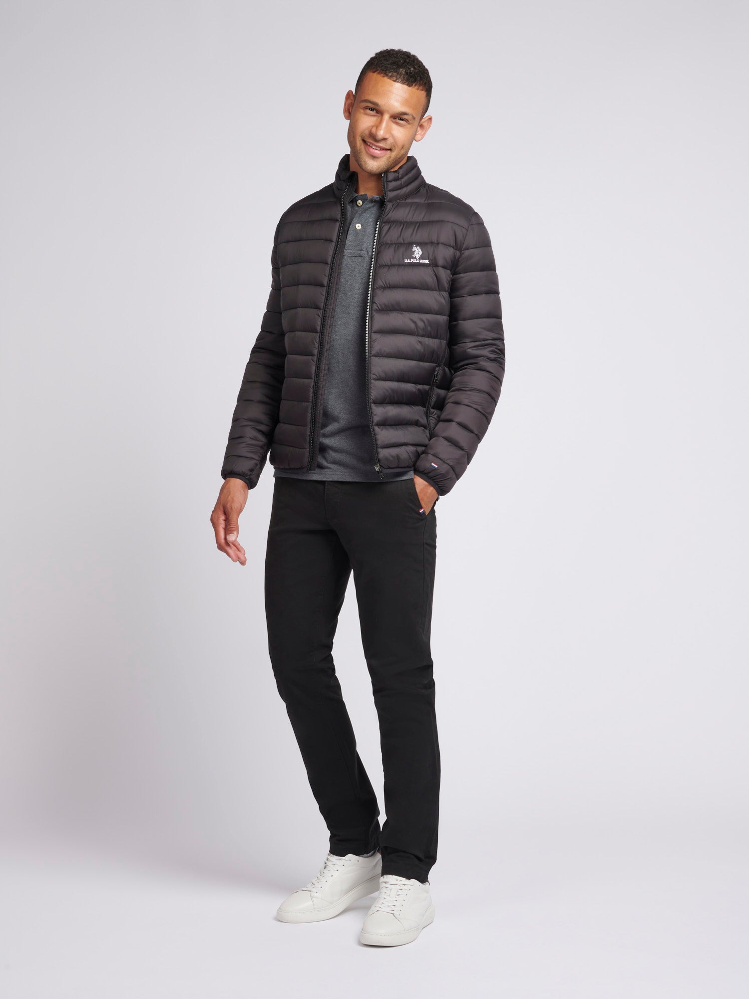 Mens Lightweight Bound Quilted Jacket in Black Bright White DHM